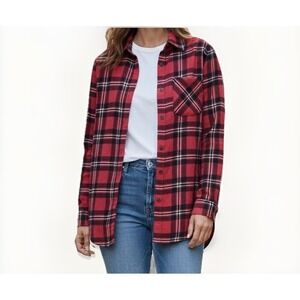 Garage Shirt Womens Red‎ Plaid Flannel Size S/P Boyfriend Fit 100% Cotton